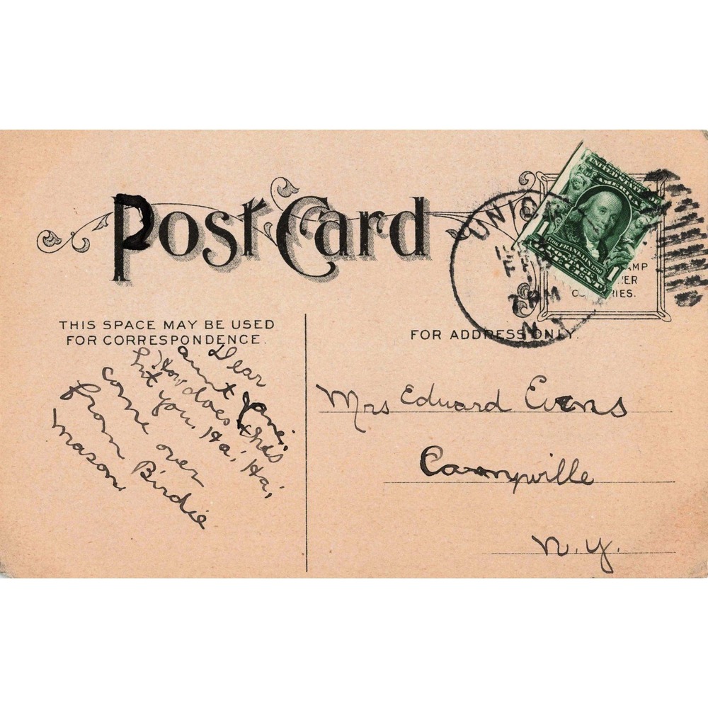 Antique Humorous Postcard Top Hat Man Woman Baby Caricature 1c Franklin Stamp VG - Picture 2 of 2